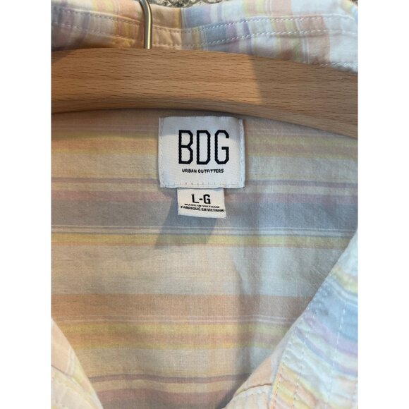 BDG Urban Outfitters Striped Pastel Button-Up Cropped Shirt L - Picture 3 of 11